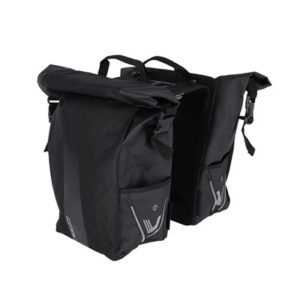 XLC BA-S106 juego de alforjas V-Light cierre enrollable 28L MIK negro con luz roja (27x38x15.5 cm)