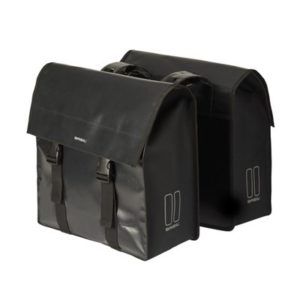 Alforjas Basil Urban Load impermeable con adornos reflectantes negro 53 L(41x18x46)cierre click