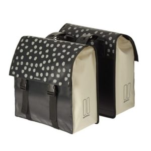 Alforjas Basil Urban Load impermeable con motivo reflectante negro/puntos blancos 53 L(41x18x46)cier