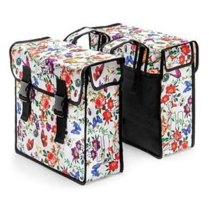 Alforjas Basil Mara XL con reflectante blanco/flores impermeable 35L