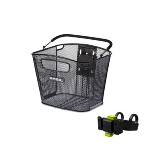Cesto con asa delantero Basil Bold con soporte KF acero negro