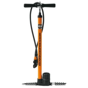 Hinchador pie SKS metalico con tubo 2150 mm multivalvula naranja