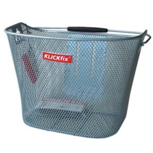 Cesto delantero Klickfix malla estrecha con adaptador plata 16 litros