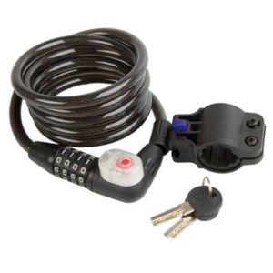 Candado cable espiral M-Wave 180 cm-10 mm combinacion con luz LED y soporte