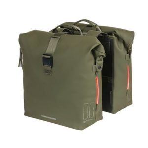 Alforjas Basil Soho 41L con luz LED Nordlicht/reflectante cierre correa verde