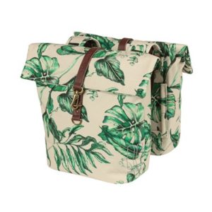 Alforjas Basil Ever-green 28-32L con reflectante cierre mosqueton poliester beige/hojas