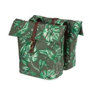 Alforjas Basil Ever-green 28-32L con reflectante cierre mosqueton poliester verde/hojas