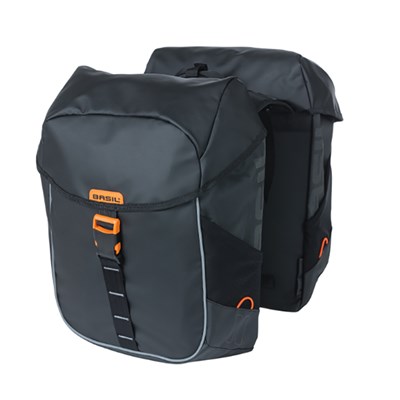 Alforjas Basil Miles Tarpaulin 34L con reflectante cierre click negro/naranja