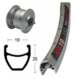 RD,28x1.75,din.d.eje,NX-33,QR,36 aguj. Exal XP-19, plata/eloxado, radios Niro