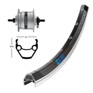 RD,28x1.75,din.d.eje,Dh3N30,36 agujeros ZX 19,negro/plata,radios Niro c.eje fijo