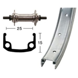 Rueda delantera 24x1.90 Winora 36 agujeros eje macizo con tuerca 100 mm plata mate (507-25)