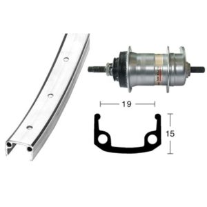 Rueda trasera 28x1 3/8 Winora contrapedal 36 agujeros Shimano 120 mm 3V.plata (622-19)