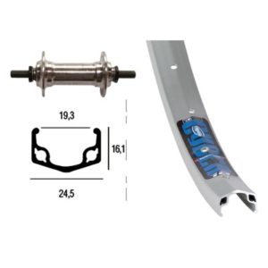 Rueda delantera 26x1.75 Winora Cyber 10 36 agujeros eje macizo c/tuerca 100 mm plata anodiz.(559-19)