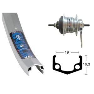 Rueda trasera 26x1.75 Winora contrapedal Shimano Nexus 36 agujeros 128 mm 7V.plata anodizada(559-19)