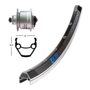 Rueda delantera 28x1.75 Winora Exal ZX 19 36 agujeros Shimano dinamo DH3d72 QR 135 mm neg/PL(622-19)