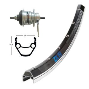 Rueda trasera 28x1.75 Winora Exal ZX 19 contrapedal 36 aguj.Shimano Nexus 128 mm 7V.neg/plat(622-19)