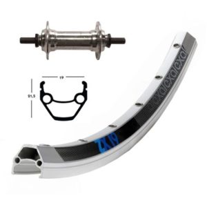 Rueda delantera 28x1.75 Winora Exal ZX 19 36 agujeros eje macizo con tuerca 100 mm plata mat(622-19)