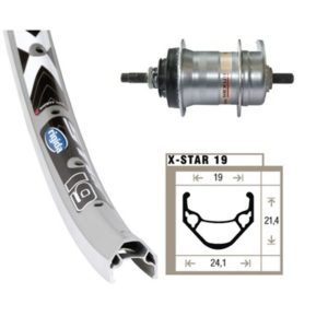 Rueda trasera 20x1.75 Winora X-Star 19 36 agujeros contrapedal Shimano 120 mm 3V.plata mate (406-19)