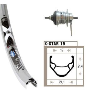 Rueda trasera 24x1.75 Winora X-Star 19 36 agujeros contrapedal Shimano 128 mm 7V.plata (507-19)