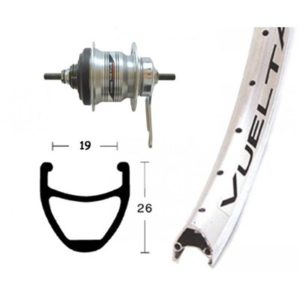 Rueda trasera 28x1.75 Winora rodi Airline 1 36 agujeros contrapedal Sh.128 mm 7V.plata pulid(622-21)