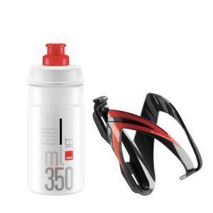 Kit Elite portabidon Ceo negro/rojo brillo + Bidon Jet 350 ml transparente/rojo