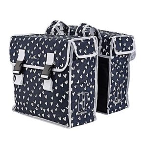Alforjas Basil Mara XL 35L impermeables poliester negro/corazones blancos (37x15x44 cm)