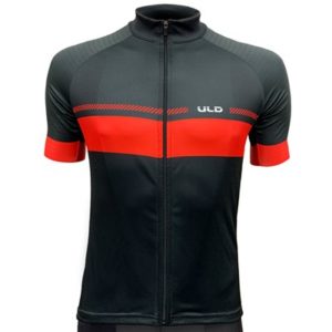 Maillot manga corta ULD unisex transpirable poliester microfibra/mangas licra negro/rojo