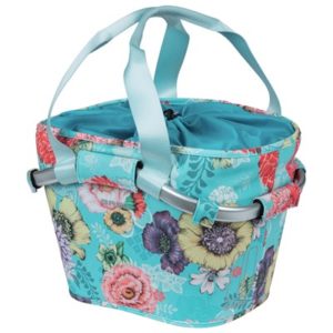 Cesta delantera Basil Bloom Field Klickfix 15L impermeable azul flores c/reflect (27x37x25 cm)