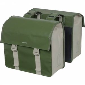 Alforjas Basil Urban Load 53L impermeable poliester verde/beige con reflectantes (40.5x17.5x46 cm)