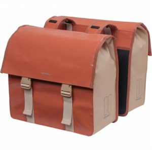 Alforjas Basil Urban Load 53L impermeable poliester rojo/beige con reflectantes (40.5x17.5x46 cm)