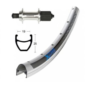 Rueda trasera Winora Exal XP-19 28x1.75 36 aguj. 135 mm cierre rapido Shimano Tx500 8-10V alu. plata