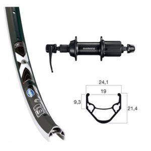 Rueda trasera Winora X-Star 19 28x1.75 36 aguj. 135 mm cierre rapido Shimano Ty500 7V alu. neg/plata