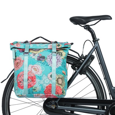 Alforjas Basil Bloom Field MIK 28-35L impermeable poliester azul/flores c/reflectantes (30x15x33 cm)