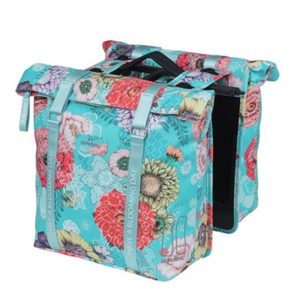 Alforjas Basil Bloom Field MIK 28-35L impermeable poliester azul/flores c/reflectantes (30x15x33 cm)