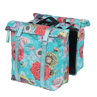 Alforjas Basil Bloom Field MIK 28-35L impermeable poliester azul/flores c/reflectantes (30x15x33 cm)