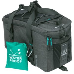Bolsa Basil Discovery 365D M MIK 9L impermeable poliester negro con reflectantes (36x16.5x22.5 cm)