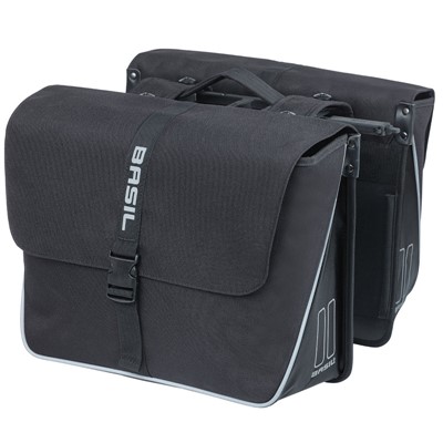Alforjas Basil Forte MIK 35L impermeable poliester negro con reflectantes (41x15x34 cm)