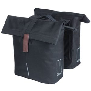 Alforjas Basil City MIK 28-32L impermeable poliester negro con reflectantes (30x18x49 cm)