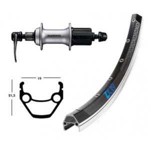 Rueda trasera Winora Exal ZX 19 28x1.75 36 aguj. cierre rapido Shimano acera T3000 8V alum. neg/plat
