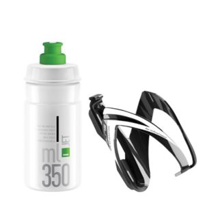 Kit Elite portabidon Ceo negro brillo/blanco + Bidon Jet blanco/verde 350 ml