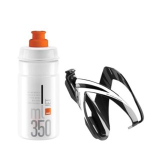 Kit Elite portabidon Ceo negro brillo/blanco + Bidon Jet blanco/naranja 350 ml