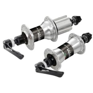 Juego de bujes Miche Primato Syntesi cierre rapido 32 agujeros para Shimano 9-11V plata/negro